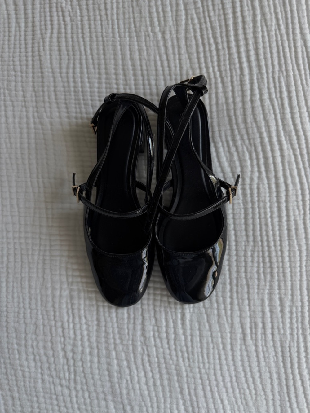 H&M Black Patent Mary Jane Flats with Ankle Straps